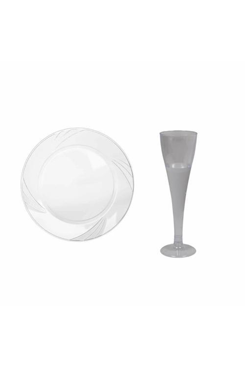 Şeffaf Mika Tabak Şampanya Kadeh Seti 12 Parça Sofra Seti Şeffaf Mika Set