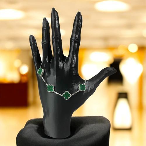 925 Ayar Gümüş Malahit Taşlı Şanslı Yonca Van Cleef Bileklik