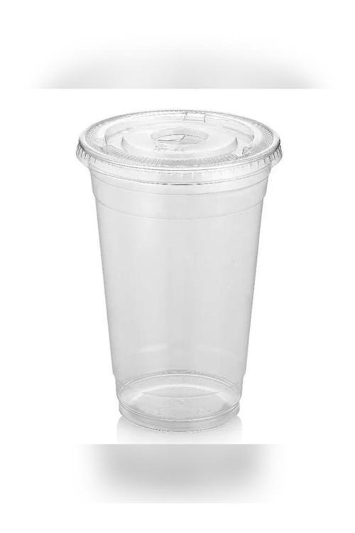 Plastik Pet Limonata Milkshake Bardağı 350 Cc Kapakli Düz Delikli Kapak 50Li