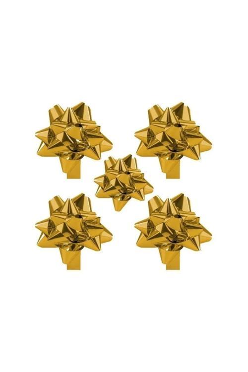 Gold Metalik Yapışkanlı Fiyonk Yıldız Süs Paket Süsleme 50 Adet
