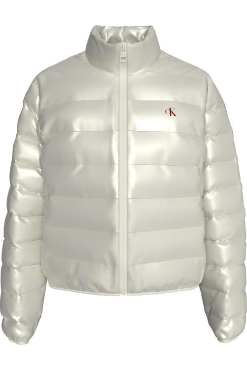 Marka Logolu Kadın Dik Yaka Beyaz Mont