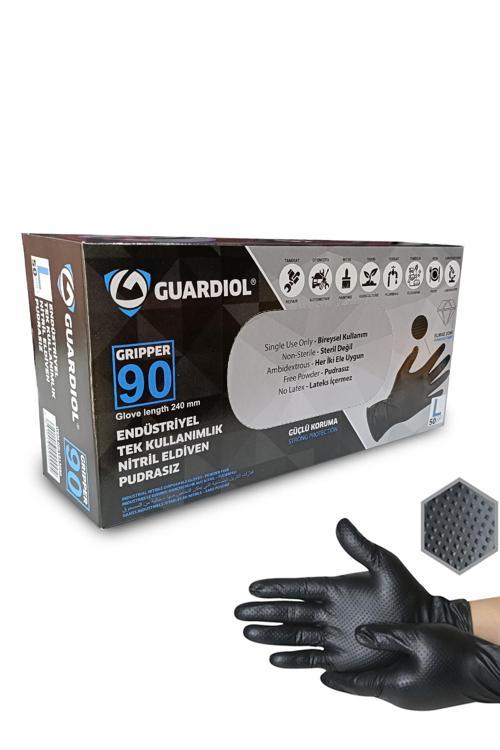 Guardiol Nitril Siyah Eldiven Çift Yönlü Tırtıklı L Beden 50 Adet