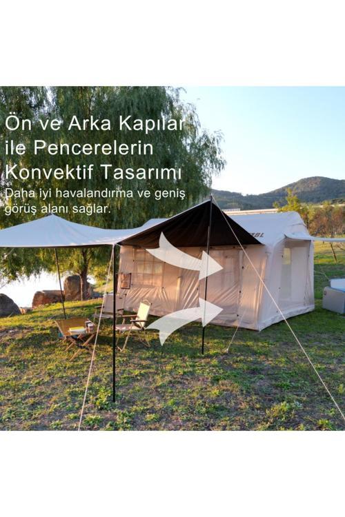 12 Kişilik 12m2 Tenteli,Çift Odalı 420D Sertifikalı Oxford Kumaş 4 Mevsim Şişme Çadır 400*360*220cm
