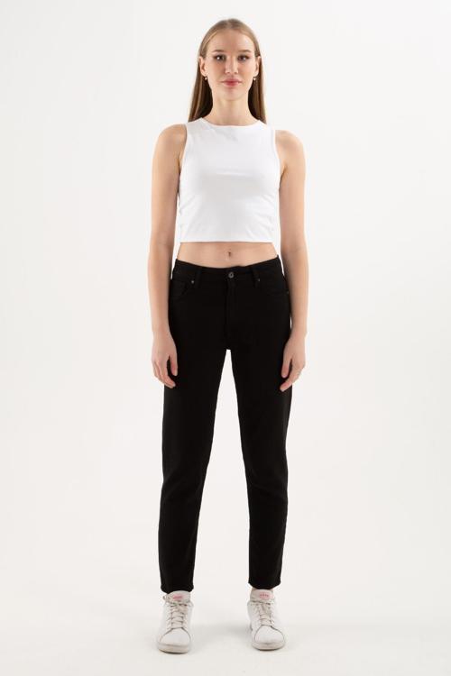 Streç Pamuklu Mom Fit Yüksek Bel Dar Paça Bayan Kot Pantolon 24K0534K1 SİYAH