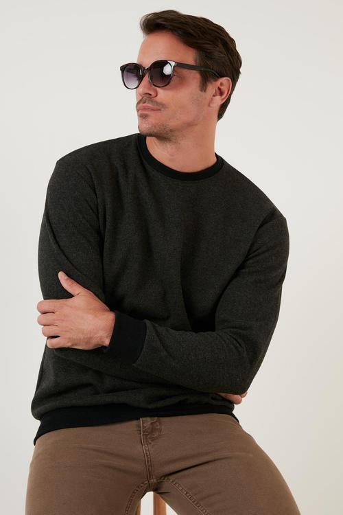 Slim Fit Bisiklet Yaka Pamuklu Erkek Kazak 456201 HAKİ