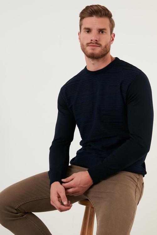 Regular Fit Bisiklet Yaka Yün Karışımlı Kışlık Erkek Kazak 6341020 LACİVERT