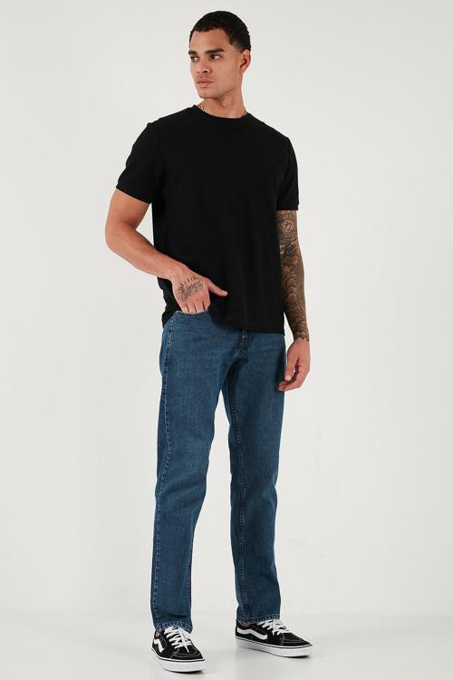 Pamuklu Comfort Fit Normal Bel Boru Paça Jeans Erkek Kot Pantolon 4400C17TEXAS MAVİ
