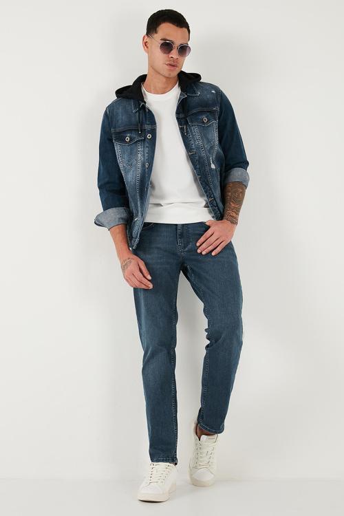 Pamuklu Comfort Fit Normal Bel Boru Paça Jeans Erkek Kot Pantolon 4412C02TEXAS MAVİ