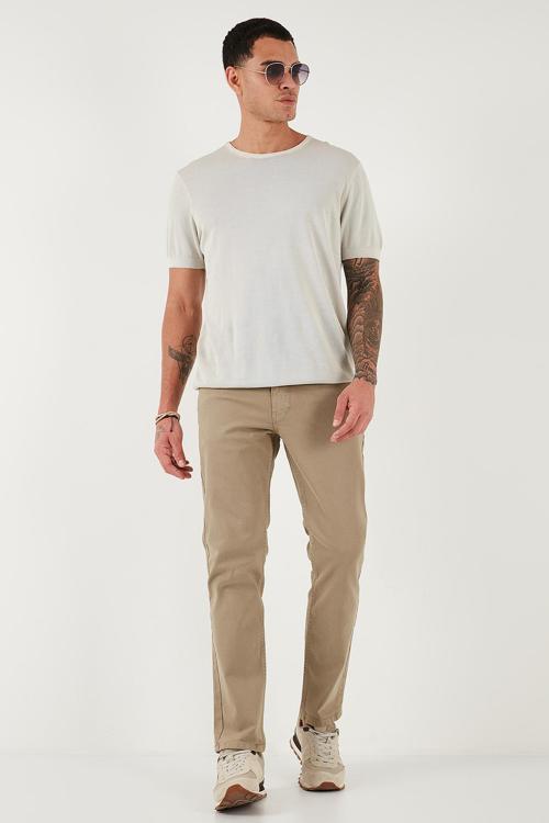 Pamuklu Comfort Fit Normal Bel Boru Paça Jeans Erkek Kot Pantolon 4412C19TEXAS BEJ