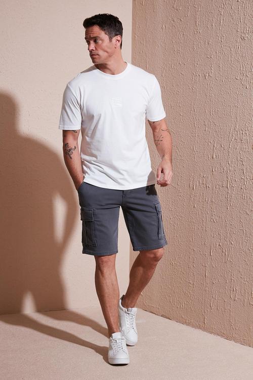 Streç Pamuklu Regular Fit Normal Bel Kargo Cepli Erkek Şort 4510S79MILAN GRİ