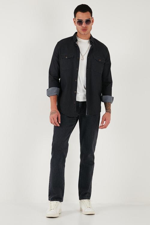 Pamuklu Comfort Fit Normal Bel Boru Paça Jeans Erkek Kot Pantolon 4400C21TEXAS SİYAH