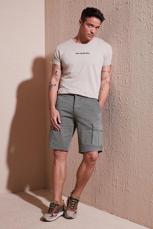 Streç Pamuklu Regular Fit Normal Bel Kargo Cepli Erkek Şort 4510S79MILAN AÇIK HAKİ