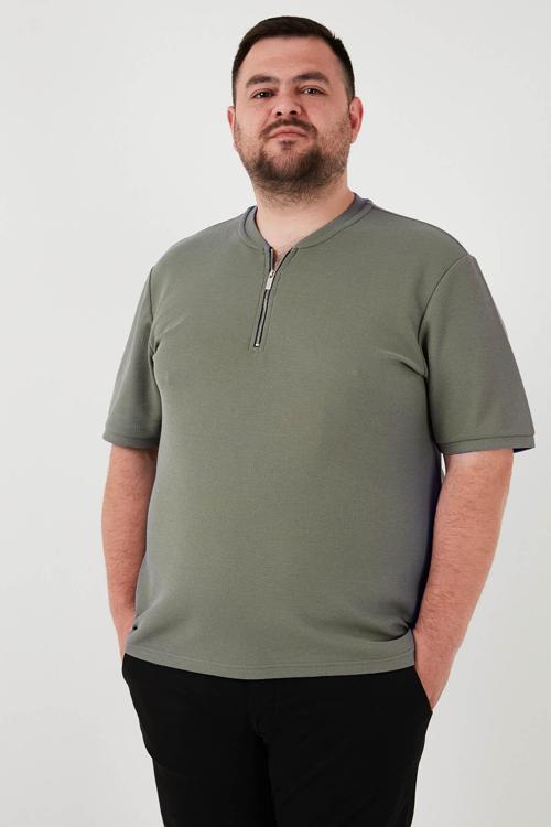 Büyük Beden Pamuklu Regular Fit Erkek T Shirt 5902653B HAKİ