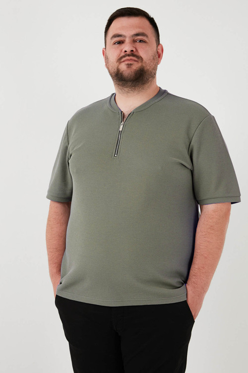 Büyük Beden Pamuklu Regular Fit Erkek T Shirt 5902653B HAKİ