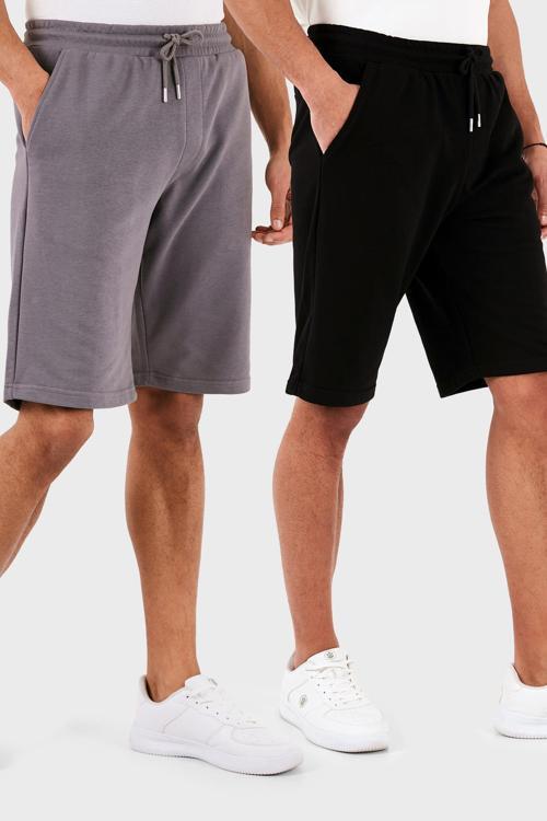 Pamuklu Regular Fit Normal Bel Cepli 2'li Paket Erkek Şort 590804142S2 SİYAH-ANTRASİT