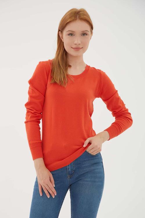 Standart Fit U Yaka Triko Bayan Kazak 24K0779K1 ORANJ