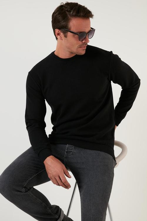 Slim Fit Bisiklet Yaka Pamuklu Erkek Kazak 4562013W4 SİYAH