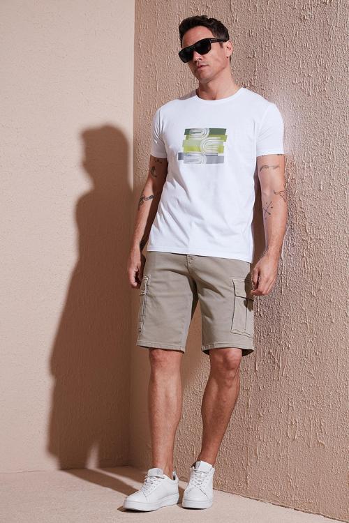 Streç Pamuklu Regular Fit Normal Bel Kargo Cepli Erkek Şort 4510S79MILAN BEJ