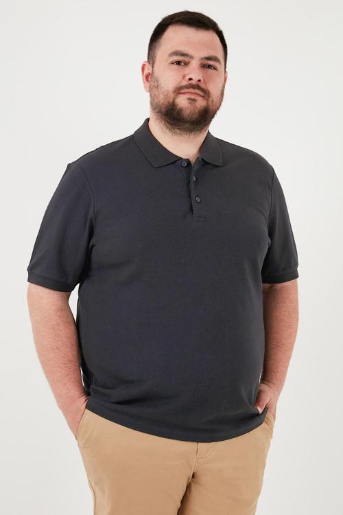 Pamuklu Regular Fit Büyük Beden Erkek Polo Yaka T Shirt 5902127B ANTRASİT