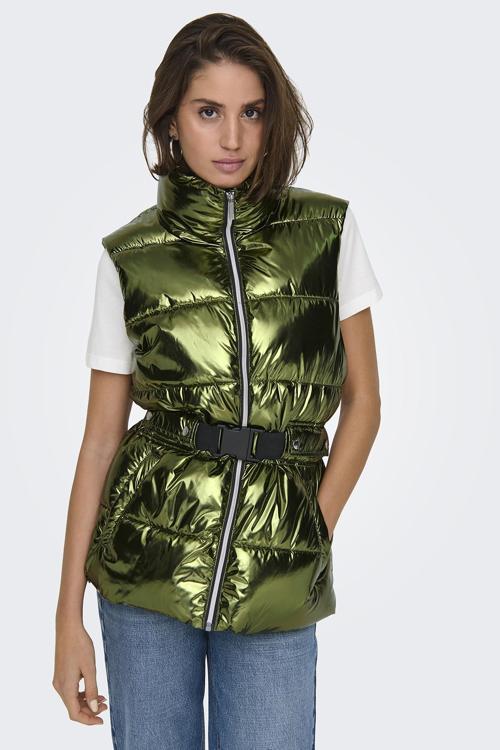 Onlpearl Kapitoneli Regular Fit Parlak Görünümlü Kemerli Şişme Bayan Yelek 15322795 YEŞİL
