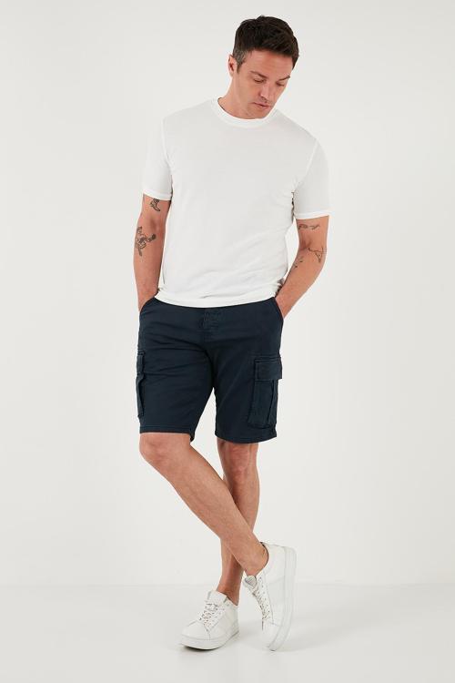 Streç Pamuklu Regular Fit Normal Bel Kargo Cepli Erkek Şort 4510S79MILAN İNDİGO