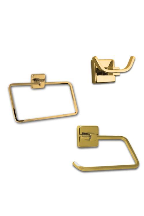 Banyo Aksesuar Set Havluluk-Bornozluk-Tuvalet Kağıtlık Altın