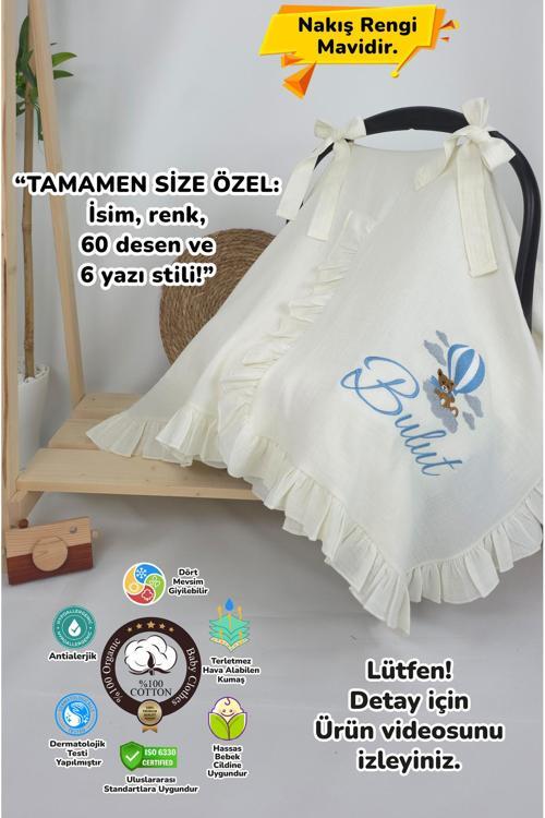 Müslin Yeni Doğan 4Katlı Organik %100Pamuk Kişiye Özgü Nakışlı Hastane Çıkış Seti (Ayıcık Model-3)