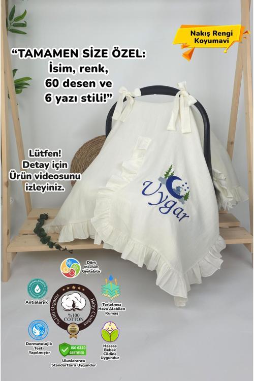Müslin Yeni Doğan 4Katlı Organik %100Pamuk Kişiye Özgü Nakışlı Hastane Çıkış Seti (Kurt Model-2)