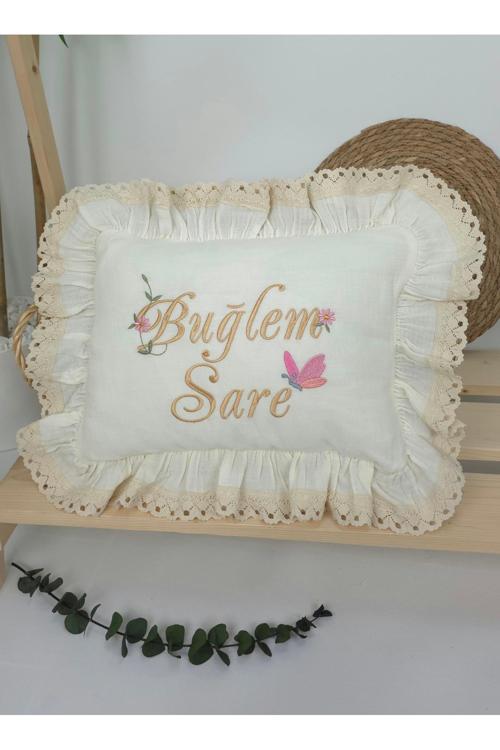 Müslin Yeni Doğan 4Katlı Organik %100Pamuk Kişiye Özgü Nakışlı Hastane Çıkış Seti(Kelebekli Papatya)