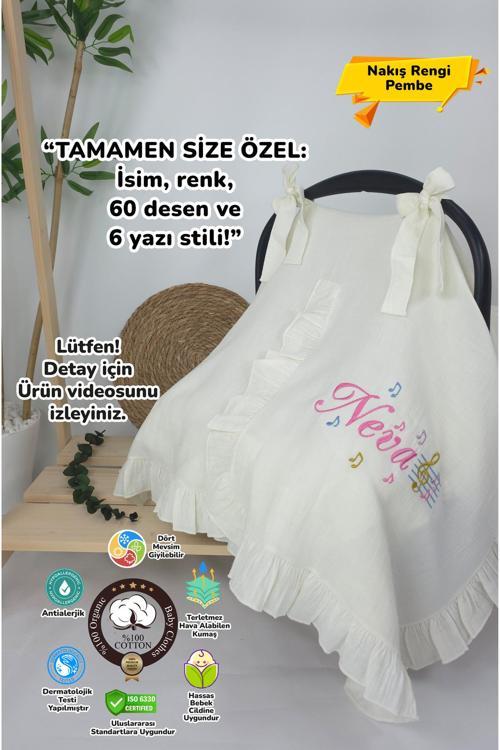 Müslin Yeni Doğan 4Katlı Organik %100Pamuk Kişiye Özgü Nakışlı Hastane Çıkış Seti (Nota Model)