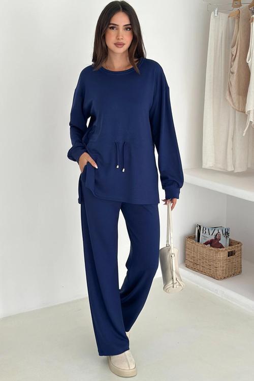 Beli Bağcıklı Yanı Yırtmaçlı Modal Takım