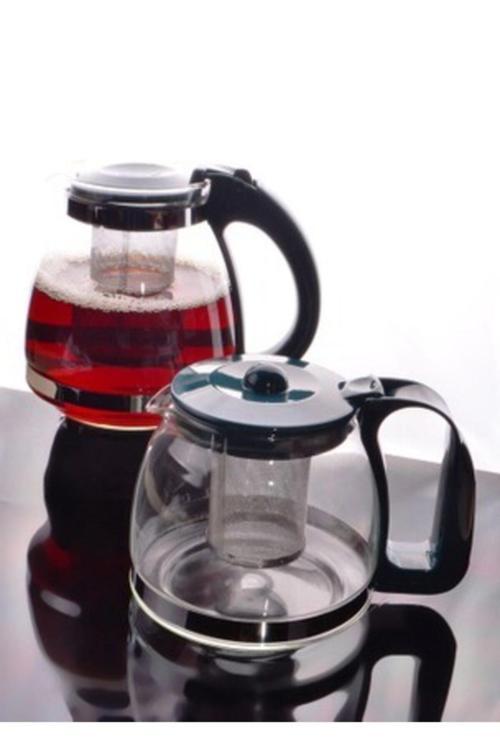 Şener Mutfak Plastik Kulplu Süzgeçli Cam Demlik Çaydanlık