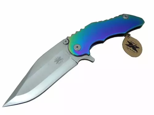 WL 9115 Outdoor Çakı 23 cm - Metal Gökkuşağı Sap, Otomatik, Kılıflı