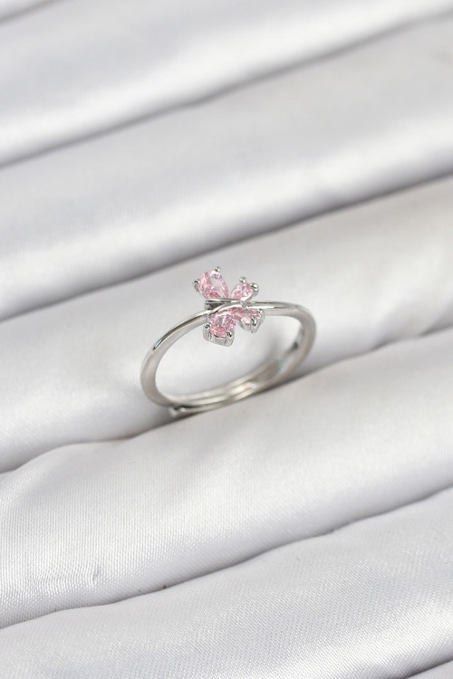Pirinç Gümüş Renk Pembe Kelebek Kadın Yüzük - EBJ250927W37958