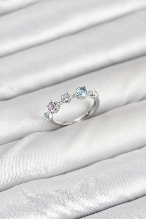 Pirinç Gümüş Renk Renkli Zirkon Taşlı Kadın Yüzük - EBJ250927W37954