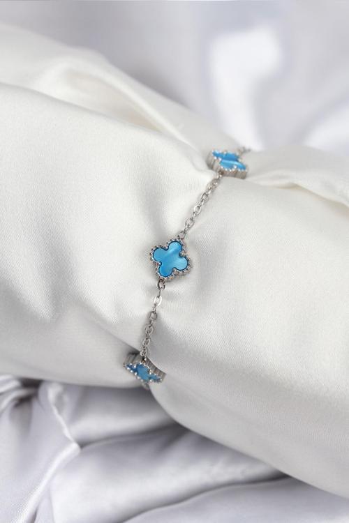 Gümüş Renk Buz Mavisi Baby Boy Yonca Kadın Bileklik - EBJ250920W37892