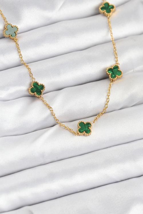 Zincir Gold Renk Yeşil Baby Boy Yonca Kadın Kolye - EBJ250920W37835
