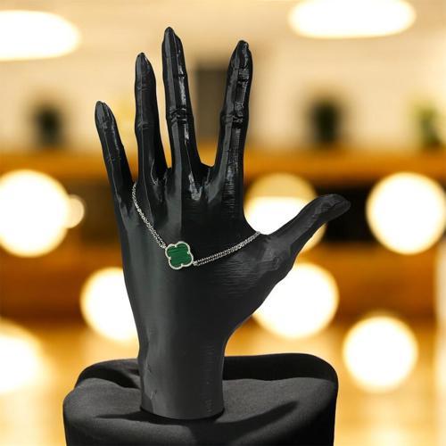 925 Ayar Gümüş Malakit Taşlı Şanslı Yonca Van Cleef Hayalet Bileklik