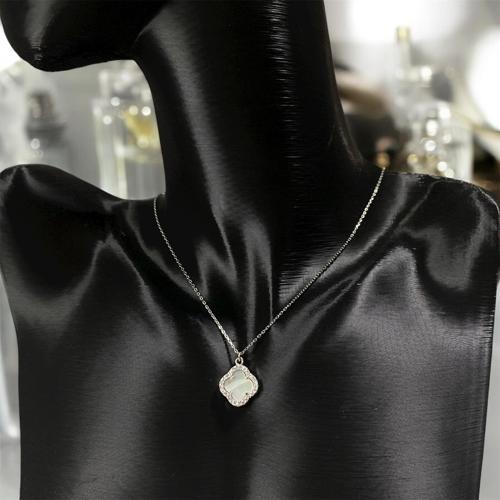 925 Ayar Gümüş Sedef Taşlı Yonca Van Cleef Zirkon Taşlı Kadın Kolye