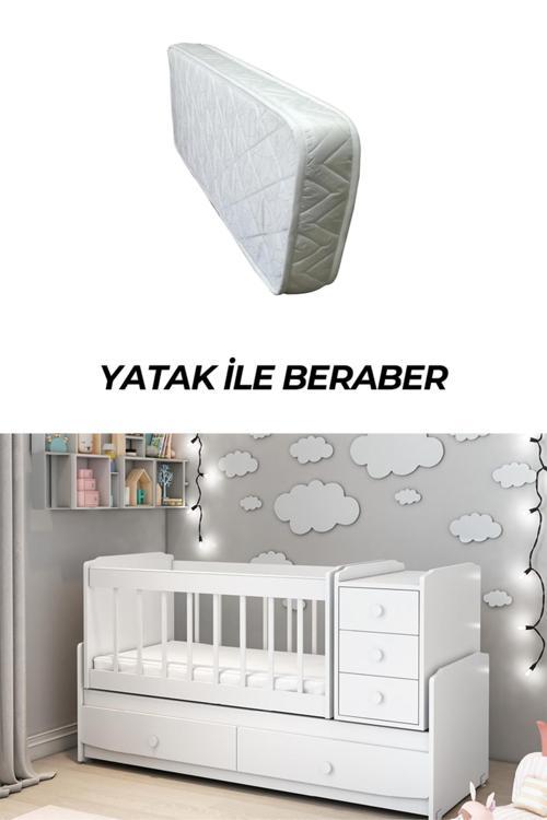Ms 290 Beyaz Büyüyebilen Sallanabilen 3 Çekmeceli Yataklı Beşik