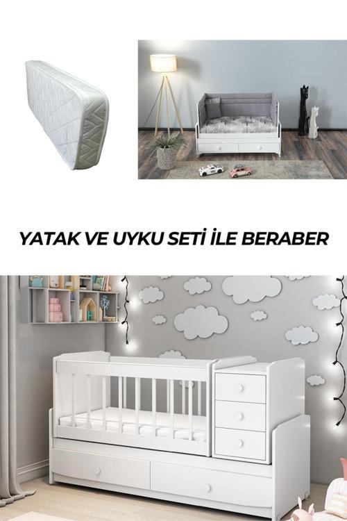 Ms 290 Beyaz Büyüyebilen Sallanan Beşik Yatak Ve Uyku Seti İle Birlikte