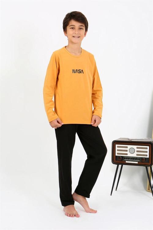 Erkek Çocuk Uzun Kol Penye Pijama Takım Sarı NSB494