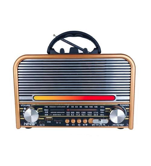 NS-6678 Retro, Nostaljik, Ahşap LED Işıklı Müzik Seti FM Radyo USB MP3 Player Bluetooth Hoparlör Tasarım