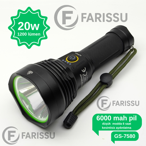 Gold Silver GS-7580 Profesyonel Şarjlı El Feneri - 20W, 1200 Lümen, 6000 mAh Batarya