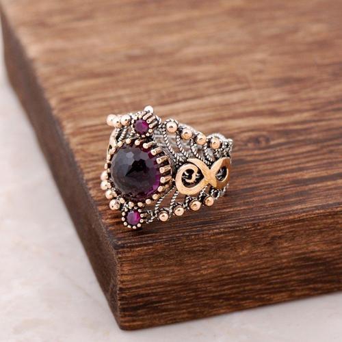 Ametist Taşlı Telkari İşlemeli Gümüş Yüzük 2495