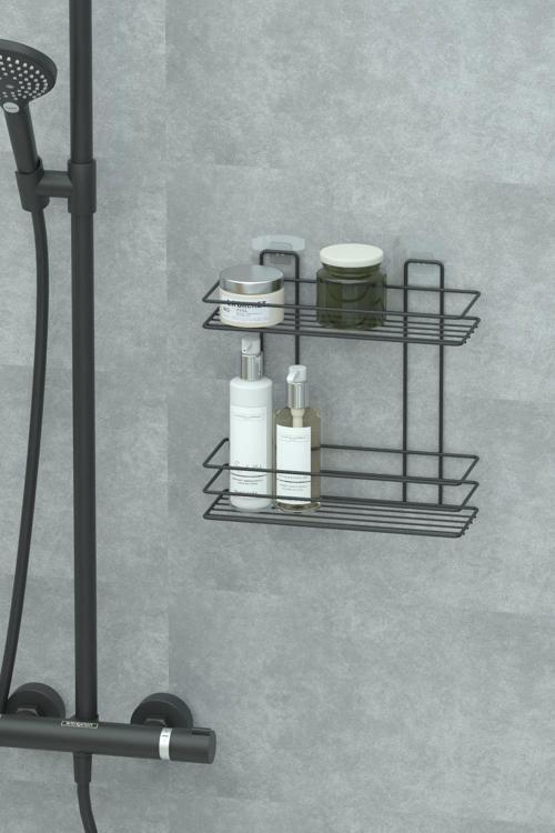 Yapışkanlı 2 Katlı Banyo Rafı Duş Şampuanlık Duvar Düzenleyici Organizer