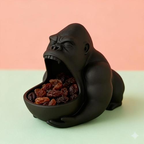 Mat Siyah Goril Figürlü Takı Organizer, Yüzük Standı, Kolye ve Bileklik Düzenleyici, Dekoratif Obje