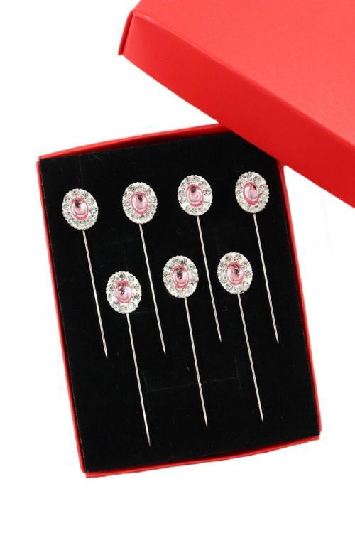 8li Pembe Kristal Taşlı Eşarp İğnesi. Şal İğnesi. Türban İğnesi. Başörtü İğnesi