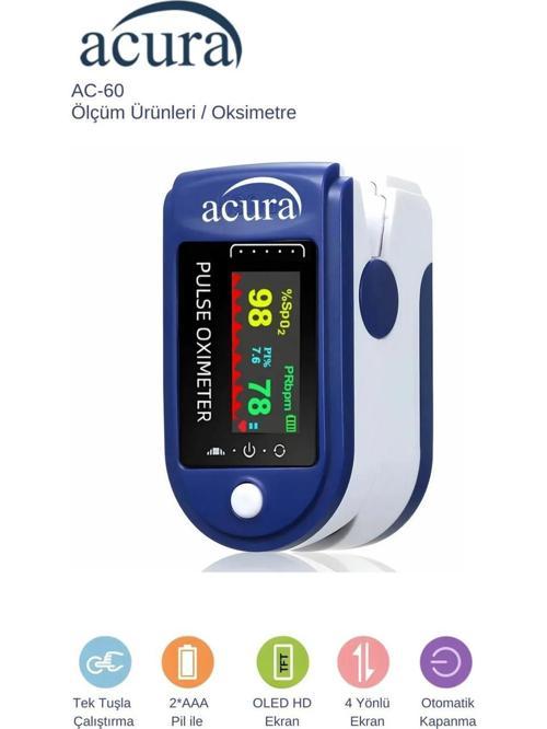 Ac-60 Oksimetre OLED Ekranlı Nabız ve Oksijen Ölçer