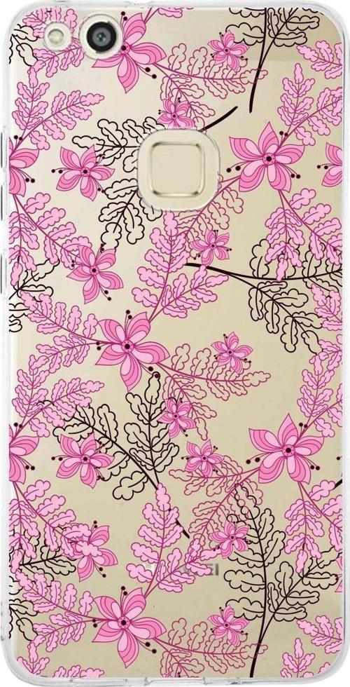 Huawei P10 Lite Uyumlu Kapak Floral Pembe Tasarımlı Şeffaf Silikon Kılıf